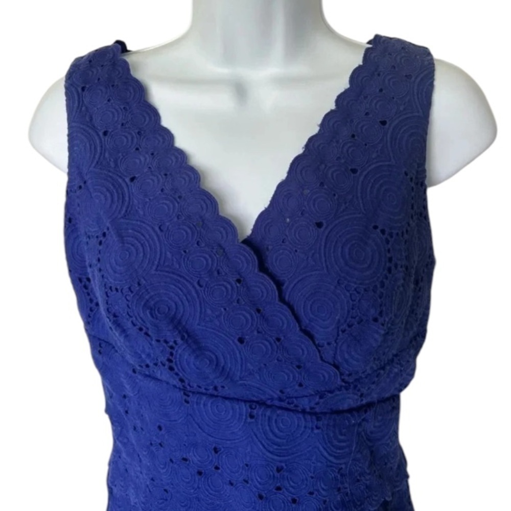 Kay Unger sheath dress blue sleeveless eyelet lace cotton excellent Size 2 - Picture 4 of 9